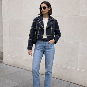 Bread n Butter Modern Cropped Check Wool Coat Size M